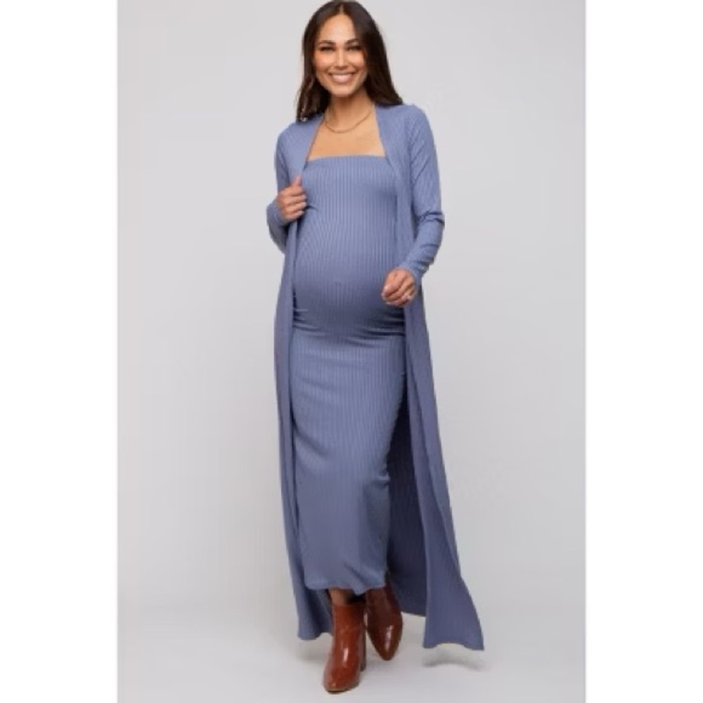 Capella Ribbed Maxi Maternity Dress & Duster Set